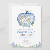 かわいいブルーカボチャ花の水彩カラー1st誕生日 招待状 (正面)