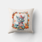 かわいいブルーキツネオレンジカボチャのキッズハロウィーン クッション (裏面)