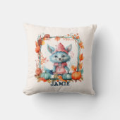 かわいいブルーキツネオレンジカボチャのキッズハロウィーン クッション (正面)