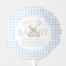 かわいいブルーギンガムテディベア男の赤ちゃんギフトバルーン バルーン