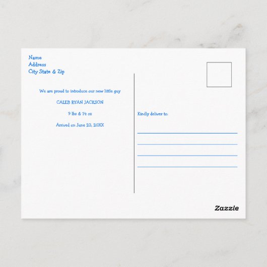 かわいいブルークジラ男の子の誕生のお知らせ ポストカード (裏面)