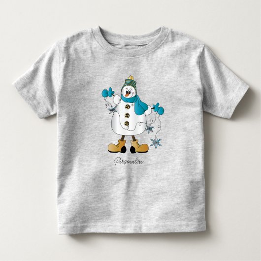 かわいいブルークリスマス雪だるま幼児Tシャツ トドラーTシャツ (正面)