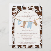 かわいいブルークロセラインカウオプリントカウボーイベビーシャワー 招待状 (正面)