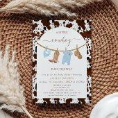 かわいいブルークロセラインカウオプリントカウボーイベビーシャワー 招待状