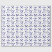 かわいいブルーグラードフクロウ柄 ラッピングペーパー (フラット)