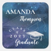 かわいいブルーグリーン銀河系クラス2023年卒業 スクエアシール (正面)