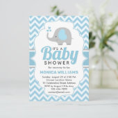 かわいいブルーグレー象の男の子の赤ちゃんシャワー 招待状 (スタンド正面)