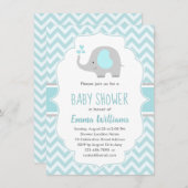 かわいいブルーグレー象の男の子の赤ちゃんシャワー 招待状 (正面/裏面)