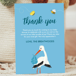 かわいいブルーコウノトリ赤ちゃんシャワー サンキューカード