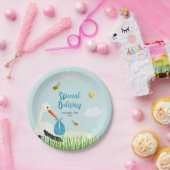 かわいいブルーコウノトリ赤ちゃんシャワー ペーパープレート (パーティー)