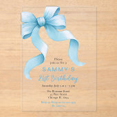 かわいいブルーコケットボウバースデーパーティー アクリル招待状 (正面)