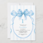 かわいいブルーコケット1歳の誕生日パーティー 招待状 (正面)