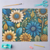 かわいいブルーサンフラワーガーデン抽象芸術アートデコップページ 薄葉紙 (クラフト)