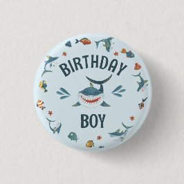 かわいいブルーシャークをテーマにした誕生日ボーイ 缶バッジ