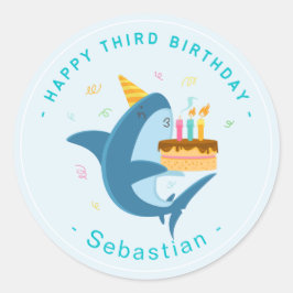かわいいブルーシャーク幸せ第三誕生日少年 ラウンドシール