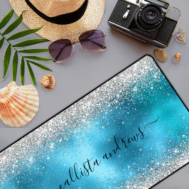 かわいいブルーシルバーフェイクグリッター デスクマット