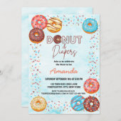 かわいいブルースカイドーナツおむつ赤ちゃんシャワー 招待状 (正面/裏面)
