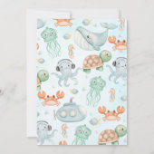 かわいいブルースキューバダイバーオンダーザ海の最初の誕生日 招待状 (裏面)