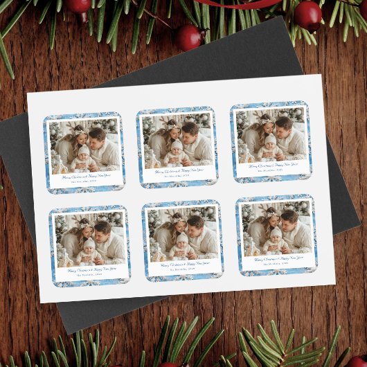 かわいいブルースノーフレーククリスマス スクエアシール