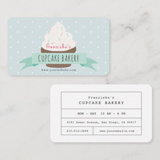かわいいブルースプリンクルズカップケーキベーカリー名刺 名刺 (正面/裏面)