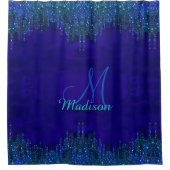 かわいいブルーターコイズユニコーングリッタードリップスモノグラム シャワーカーテン (正面)