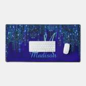 かわいいブルーターコイズユニコーングリッタードリップスモノグラム デスクマット (キーボード&マウス)