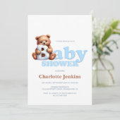 かわいいブルーテディベアーベビーシャワー招待状 招待状 (スタンド正面)