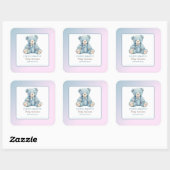 かわいいブルーテディベアーベビーシャワー蔵書票 スクエアシール (シート)