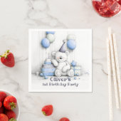 かわいいブルーテディベア1st誕生日パーティー スタンダードカクテルナプキン (インサイチュ)