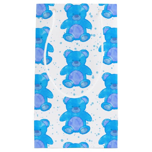 かわいいブルーテディベア スモールペーパーバッグ (正面)