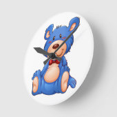 かわいいブルーテディベア ラウンド壁時計 (傾斜)