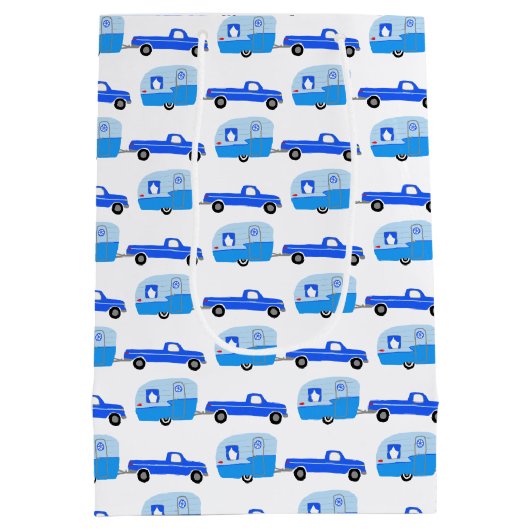 かわいいブルートラック&トレーラーRVアドベンチャー ミディアムペーパーバッグ (裏面)