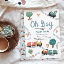 かわいいブルートレイントラベルボーイズベビーシャワー 招待状