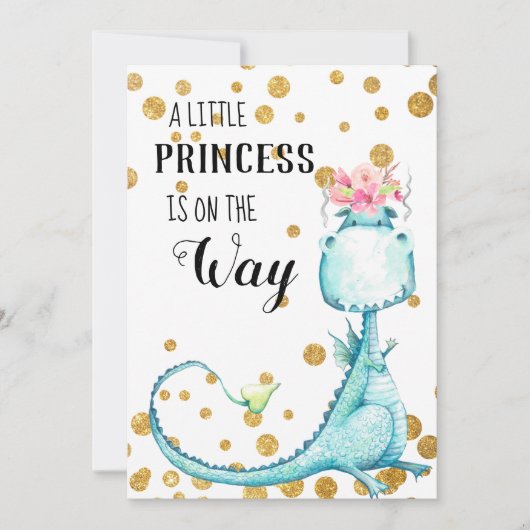 *~*かわいいブルードラゴンベビーガールシャワー招待状 招待状 (正面)