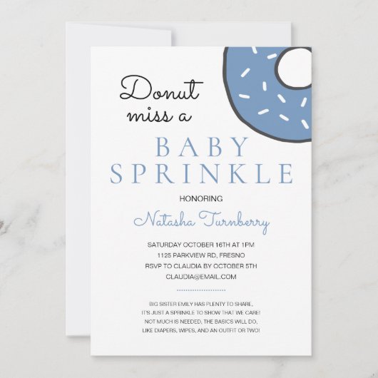 かわいいブルードーナツベビー散水ボーイベビーシャワー 招待状 (正面)