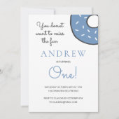 かわいいブルードーナツ少年ターニングワン誕生日 招待状 (正面)