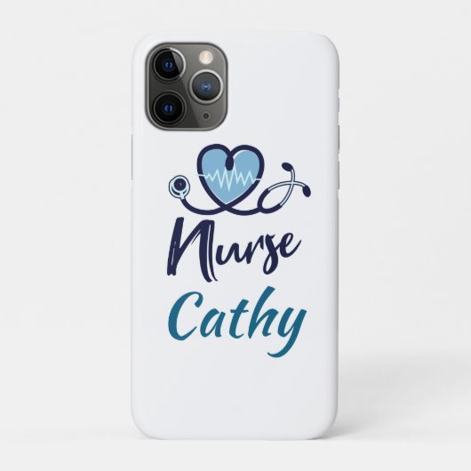 かわいいブルーナースハートの名入れ Case-Mate iPhoneケース (裏)