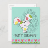 かわいいブルーハッピーイースター漫画バニー シーズンポストカード (正面/裏面)