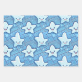 かわいいブルーハッピースターズキッズベビー子供部屋パターン ラッピングペーパーシート (正面2)