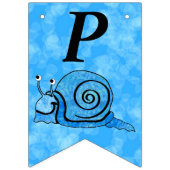 かわいいブルーハッピーバースデー漫画の笑顔カタツムリ バンティングフラッグ (第3の旗)