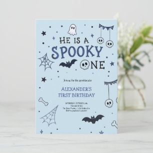 かわいいブルーハロウィンの幽霊の誕生日パーティー 招待状