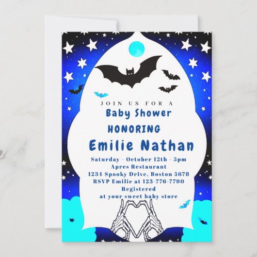 かわいいブルーハロウィーンベイビーシャワー招待状 招待状 (正面)