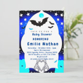 かわいいブルーハロウィーンベイビーシャワー招待状 招待状 (スタンド正面)