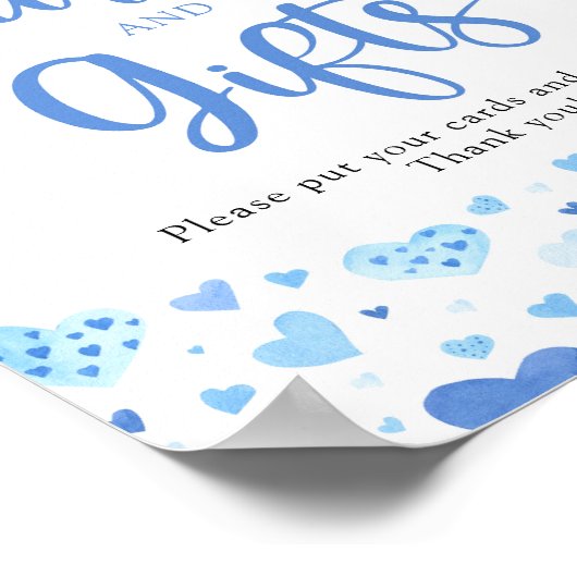 かわいいブルーハートバレンタインデーとギフトサイン ポスター (角)