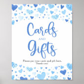 かわいいブルーハートバレンタインデーとギフトサイン ポスター (正面)