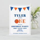 かわいいブルーバスケットボール1st誕生日パーティー 招待状 (スタンド正面)