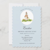 かわいいブルーバニーイースターブランチ&エッグ狩りホリデー シーズンカード (正面)