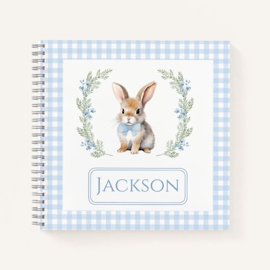 かわいいブルーバニー誕生日男の赤ちゃんギフトノート ノートブック (正面)