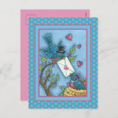 かわいいブルーバードの恋人、ラブバードのバレンタイン シーズンポストカード (正面/裏面)