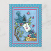 かわいいブルーバードの恋人、ラブバードのバレンタイン シーズンポストカード (正面)